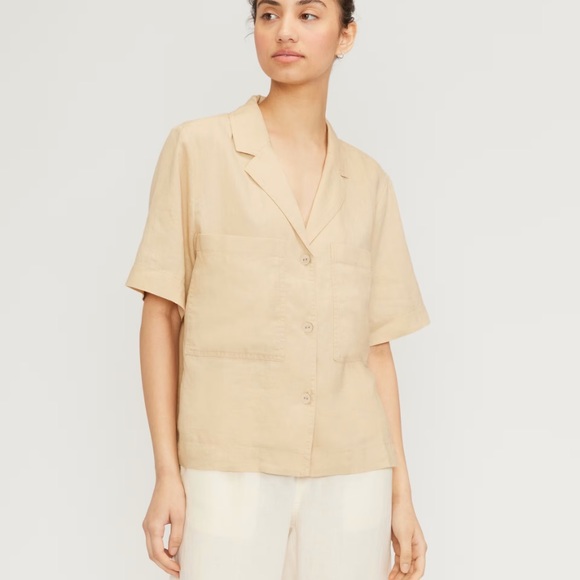 Everlane Tops - Everlane Warm Khaki Tan The Linen Workwear Shirt Blouse